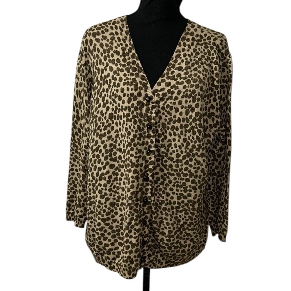 Jaclyn Smith Leopard Print Brown & Tan Button Down Cardigan(Size XL)